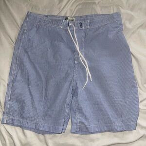Blue and White Swim Trunks with Drawstring Waist